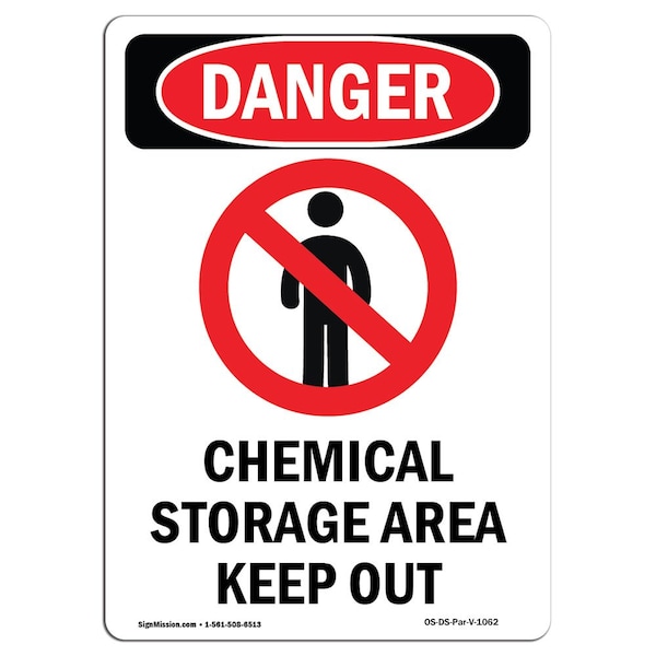 Safety Sign, OSHA Danger, 24" Height, Aluminum, Chemical Storage Area, Portrait, A-1824-V-1062